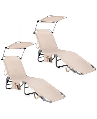 Sugift Set of 2 Portable Reclining Chair with 5 Adjustable Positions-Beige