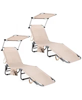 Sugift Set of 2 Portable Reclining Chair with 5 Adjustable Positions-Beige