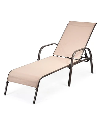 Sugift Adjustable Patio Chaise Folding Lounge Chair with Backrest-Brown