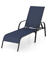 Sugift 2 Pcs Outdoor Patio Lounge Chair Chaise Fabric with Adjustable Reclining Armrest-Navy