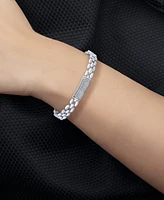 Diamond Pave Bar Plate Panther Link Bracelet (1/2 ct. t.w.) in Sterling Silver