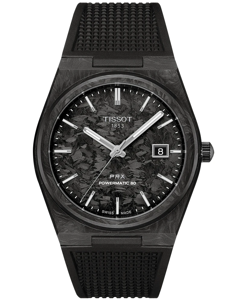Tissot Men's Swiss Automatic Prx Powermatic 80 Black Rubber Strap Watch 40mm