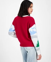 Hooked Up by Iot Juniors' Snoopy and Woodstock Skiing Christmas Sweater