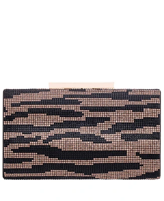 Nina Zebra Print Crystal Curved Minaudiere Clutch