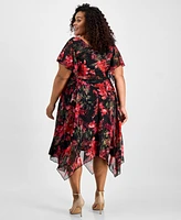 Robbie Bee Plus Floral-Print Cowlneck Asymmetric Dress