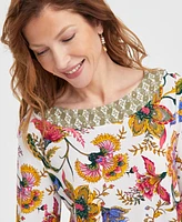 Jm Collection Women's Printed Boat-Neck Top, Exclusively at Macy's