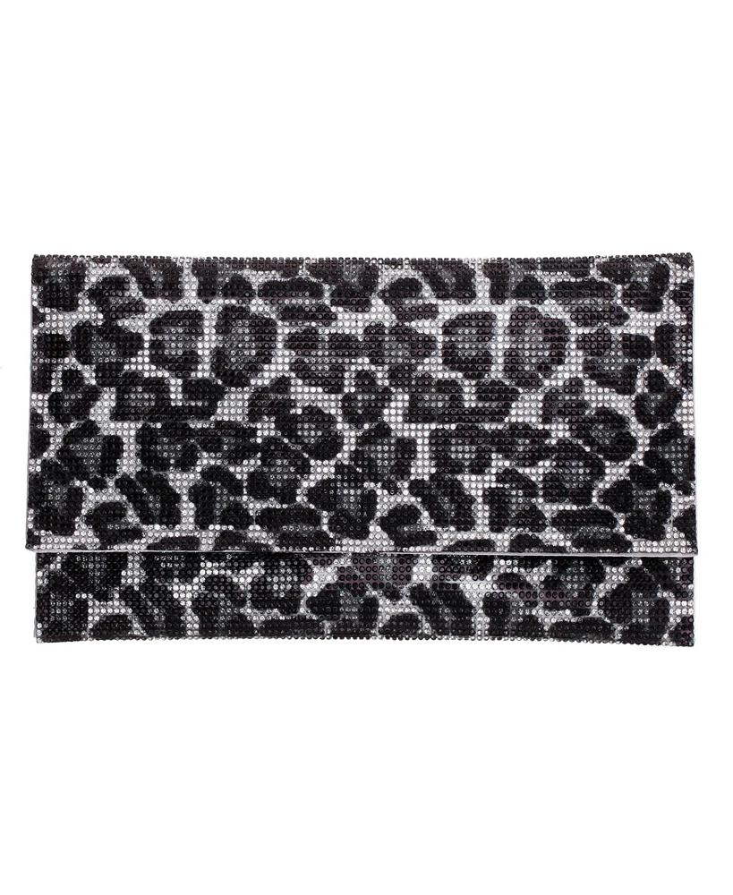 Nina Leopard Print All Over Crystal Envelope Clutch