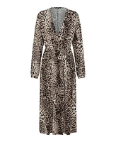 Olsen Women's Leopard Print Faux Wrap Midi Dress