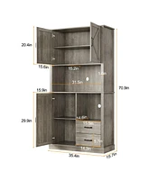 gaomon Modern Kitchen Pantry Cabinet with Microwave Stand