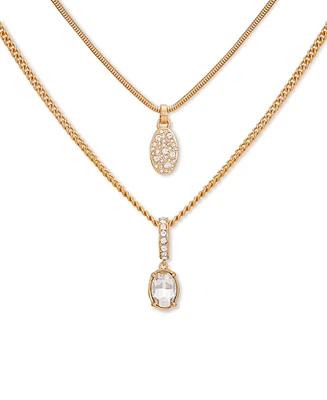 Guess Gold-Tone Crystal Mixed Chain Layered Pendant Necklace, 18" + 2" extender