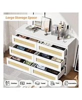 gaomon Rattan Dresser For Bedroom, 6 Drawer Dresser For Bedroom, Modern Wide Chest Of Drawers With Anti-Tip Kit