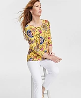 Jm Collection Women's Floral-Print Jacquard Top, Exclusively at Macy's