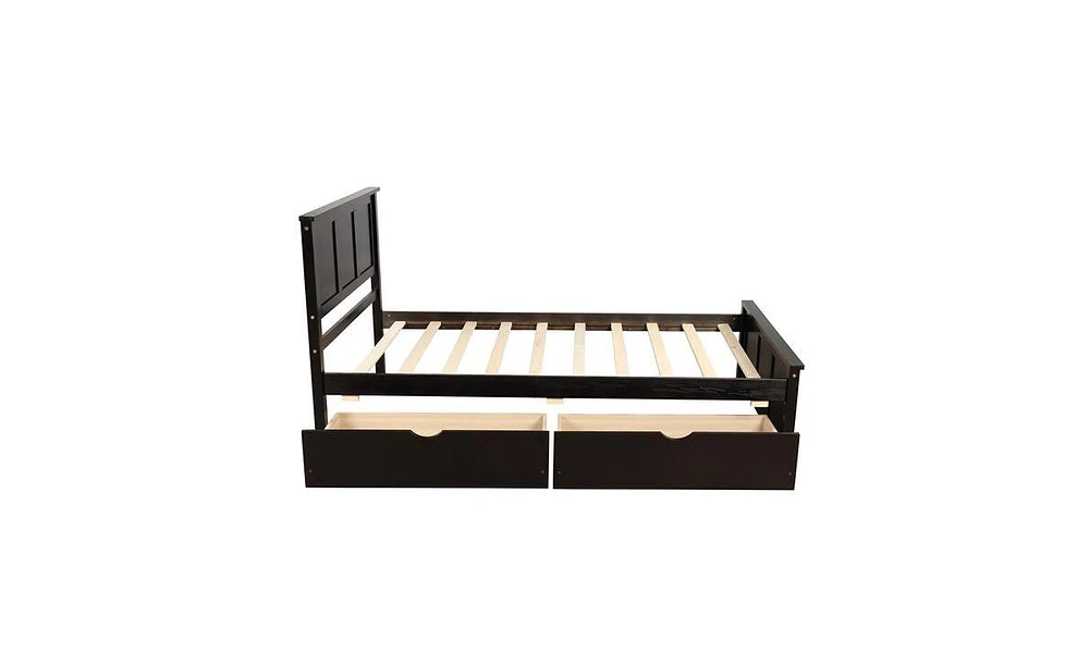 Slickblue Twin Platform Storage Bed with 2 Drawers on Wheels - Stylish and Functional Frame