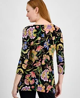 Jm Collection Petite Mirela Garden Printed Swing Top, Exclusively at Macy's