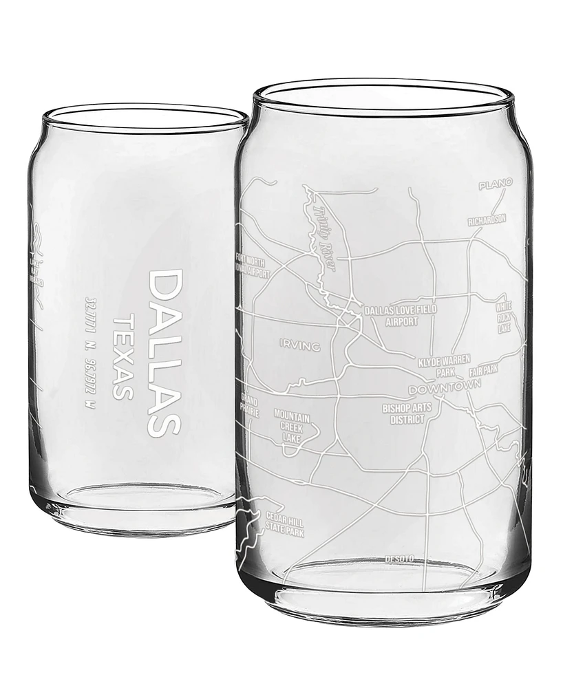 Narbo The Can Dallas Map Everyday Glassware, Set of 2