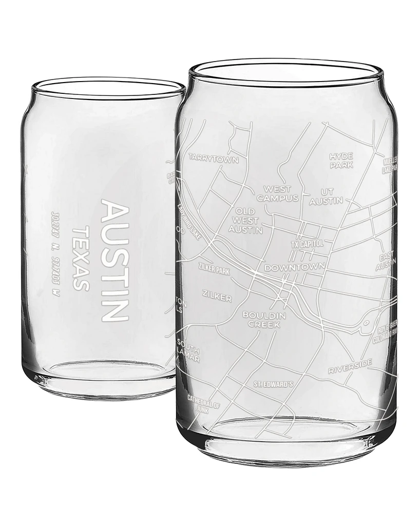 Narbo The Can Austin Map Everyday Glassware, Set of 2