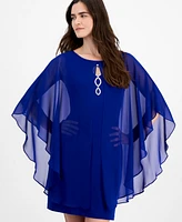 Connected Petite Chiffon-Overlay Cape Dress