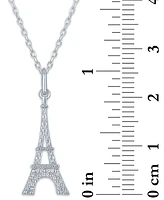 Diamond Accent Eiffel Tower Pendant Necklace in Sterling Silver, 16" + 2" extender