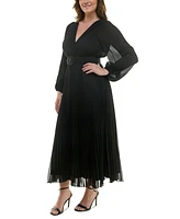 Taylor Plus Pleated Belted Maxi Dress