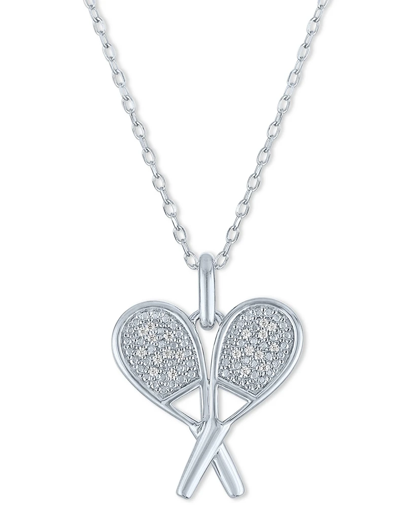 Diamond Accent Racquetball Racquet Pendant Necklace in Sterling Silver, 16" + 2" extender