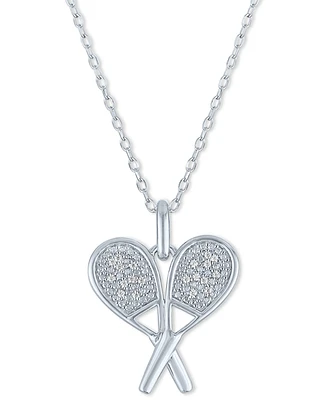 Diamond Accent Racquetball Racquet Pendant Necklace in Sterling Silver, 16" + 2" extender