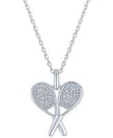 Diamond Accent Racquetball Racquet Pendant Necklace in Sterling Silver, 16" + 2" extender