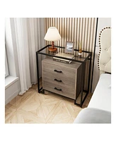 gaomon Wood Dresser Chest With Tempered Glass Top - 3 Drawer Dresser - Wide Storage Space