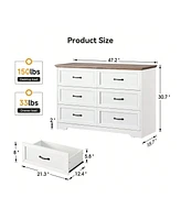 gaomon Dresser For Bedroom With 6 Drawers, Wood Drawer Dresser Chest Of Drawers For Closet, Living Room, Hallway, Nursery, Kids Bedroom(White and Brow