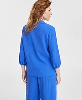 Jm Collection Petite Cotton Gauze Embellished-Neck Top, Exclusively at Macy's