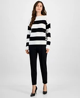 T Tahari Women's Mixed-Stripe Boat-Neck Long-Sleeve Sweater