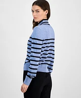 T Tahari Women's Striped Mock-Neck Long-Sleeve Sweater