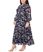 Msk Plus Floral-Print Tiered-Skirt Maxi Dress