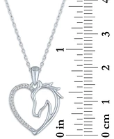 Diamond Accent Horse Heart Pendant Necklace in Sterling Silver, 16" + 2" extender
