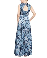 Alex Evenings Women's Floral Jacquard Square-Neck Belted Gown