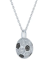 Black & White Diamond Accent Soccer Ball Pendant Necklace in Sterling Silver, 16" + 2" extender