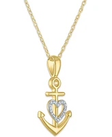 Diamond Accent Heart Anchor Pendant Necklace in Sterling Silver & 14k Gold-Plated Sterling Silver, 16" + 2" extender