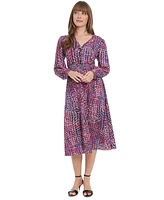 London Times Petite Printed Smocked-Waist Dress