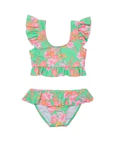 Snapper Rock Little Girls Coastal Shells Sustainable Frilled Crop Bikini