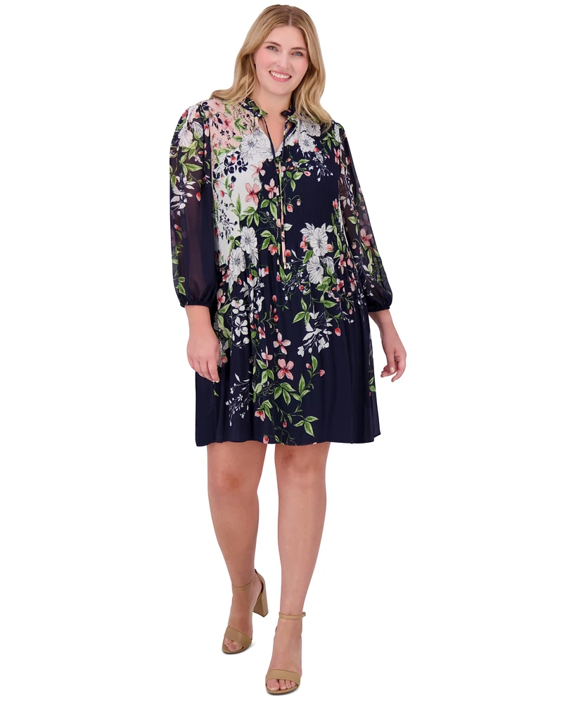 Jessica Howard Plus Pleated Floral-Print Shift Dress