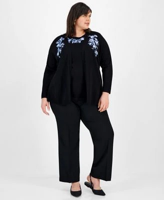 Kasper Plus Size Embroidered Cardigan Embroidered Top