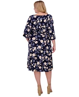 Jessica Howard Plus Floral-Print Gathered-Waist Dress