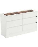 Tribesigns 6 Drawer Dresser with Jewelry Display Storage, Modern White 55" Chest of Dresser with Glass Top, Wood Double Dresser Storage Organizer for