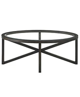 Slickblue Modern Round Glass Coffee Table with Solid Wood Base - Tempered Transparent Glass Top for Living Room, Terrace, and Study