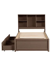 Slickblue Modern Twin Size Bed Frame with Usb Port Bookcase Headboard & 2 Drawers