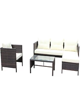 Slickblue 4-Piece Outdoor Patio Furniture Set – Wicker Rattan Sectional Sofa with Beige Seat Cushions