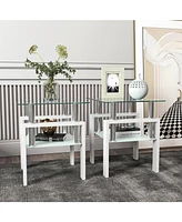 Slickblue Set of 2 Modern Square Tempered Glass Coffee Tables – Transparent and White End Tables for Living Room