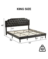 gaomon King Size Bed Frame, Metal Platform Bed Frame with Pu Leather Upholstered Headboard, Strong Slat Support, Easy Assembly, Black