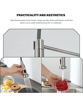 Flynama Pull Down Touchless Single Handle Kitchen Faucet with Led light In Brushed