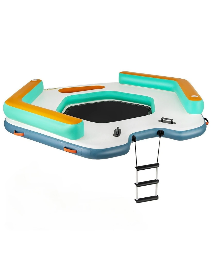 Hongge 8.7 Feet Inflatable Floating Dock with Detachable Ladder and Mesh Swim Lounge