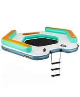 Hongge 8.7 Feet Inflatable Floating Dock with Detachable Ladder and Mesh Swim Lounge